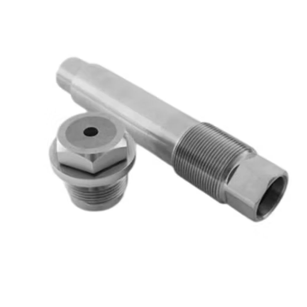 Two-part metal plumbing fitting with a threaded male pipe and a separate nut component to be tightened together.